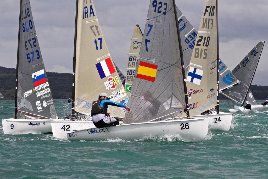Upwind action - Race 9  Finn Gold Cup Takapuna © Richard Gladwell www.photosport.co.nz